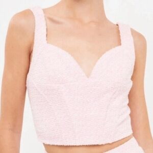 Endless Rose Pink Tweed Crop Top Sweetheart Neckline Sleeveless Size Large
